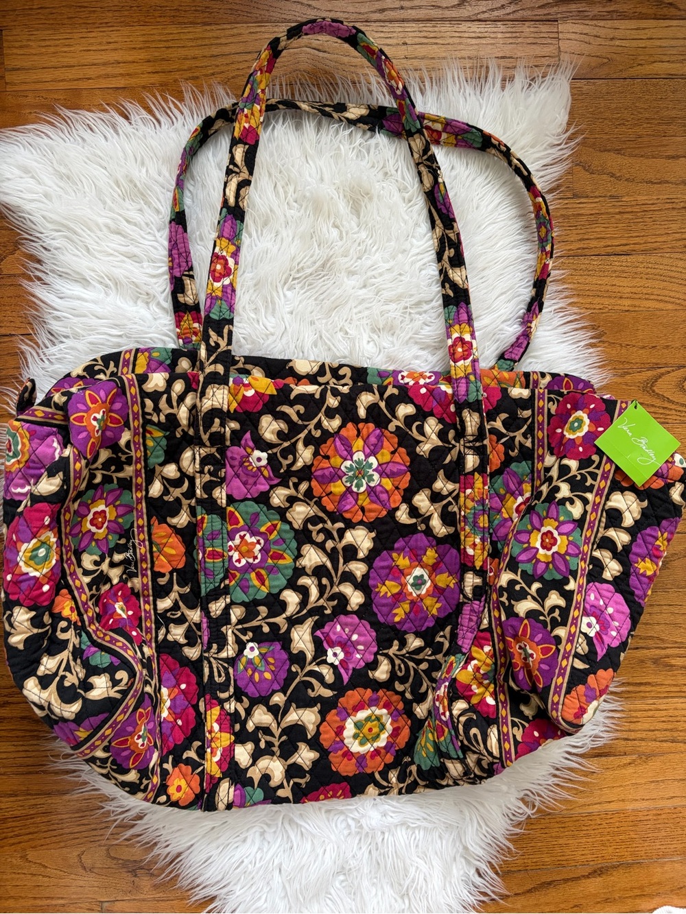 Vera Bradley Suzani Large Travel Duffel Tote Bag Black Multicolor Floral NWT